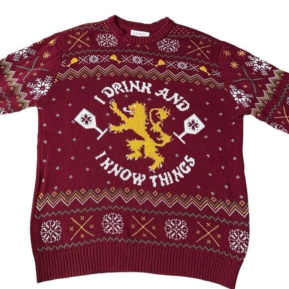 Game of Thrones ~ Burgundy Sweater ~ “I Drink and I Know Things” ~ size Large - Picture 3 of 11